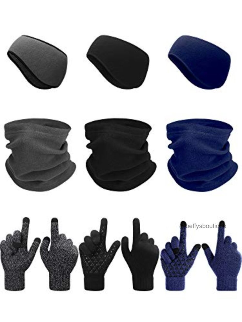 Fleece Ear Warmers Neck Gaiter & Touchscreen Gloves Set